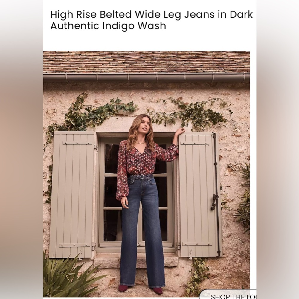 LOFT HIGH RISE BELTED WIDE LEG JEANS IN DARK INDIGO WASH SIZE 24/00